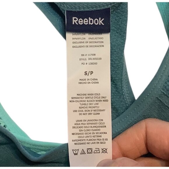 Reebok Teal Racerback Sports Bra Women Small Nylon Elastane Double Strap NEW NWT - Picture 3 of 4